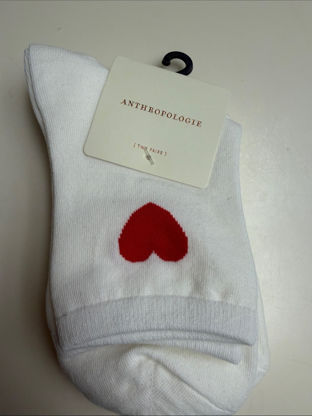 Anthropologie White Crew Socks with Red Heart and Star Motif 2 Pair